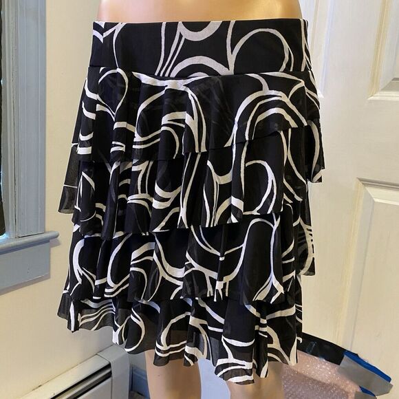 Y2K Mini Skirt Women Feminine L Black White Layered Ruffle Mesh Fairy Whimsigoth - Picture 5 of 7